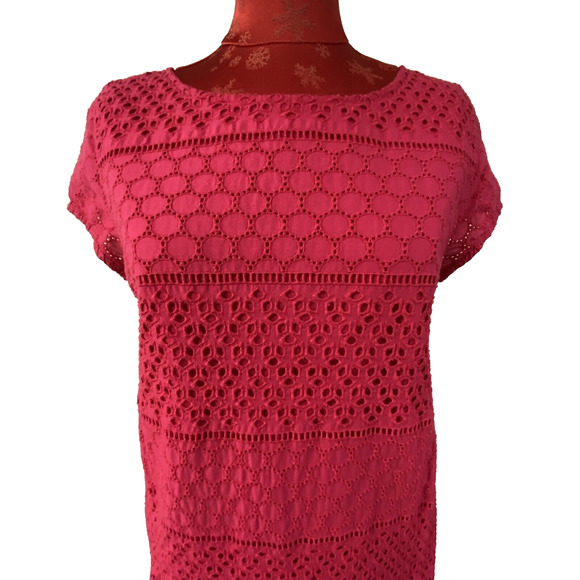 Halogen Dress Size M Short Sleeve Pink Eyelet Lace Casual Preppy Classic Sheath - Picture 3 of 10